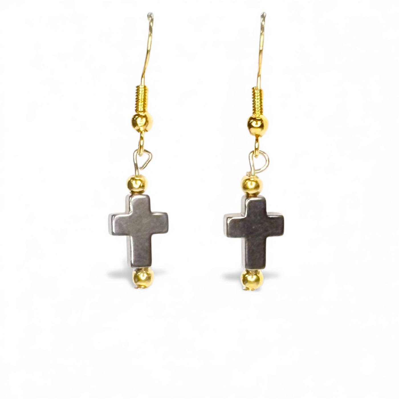 Cross Hematite Earring - Gold