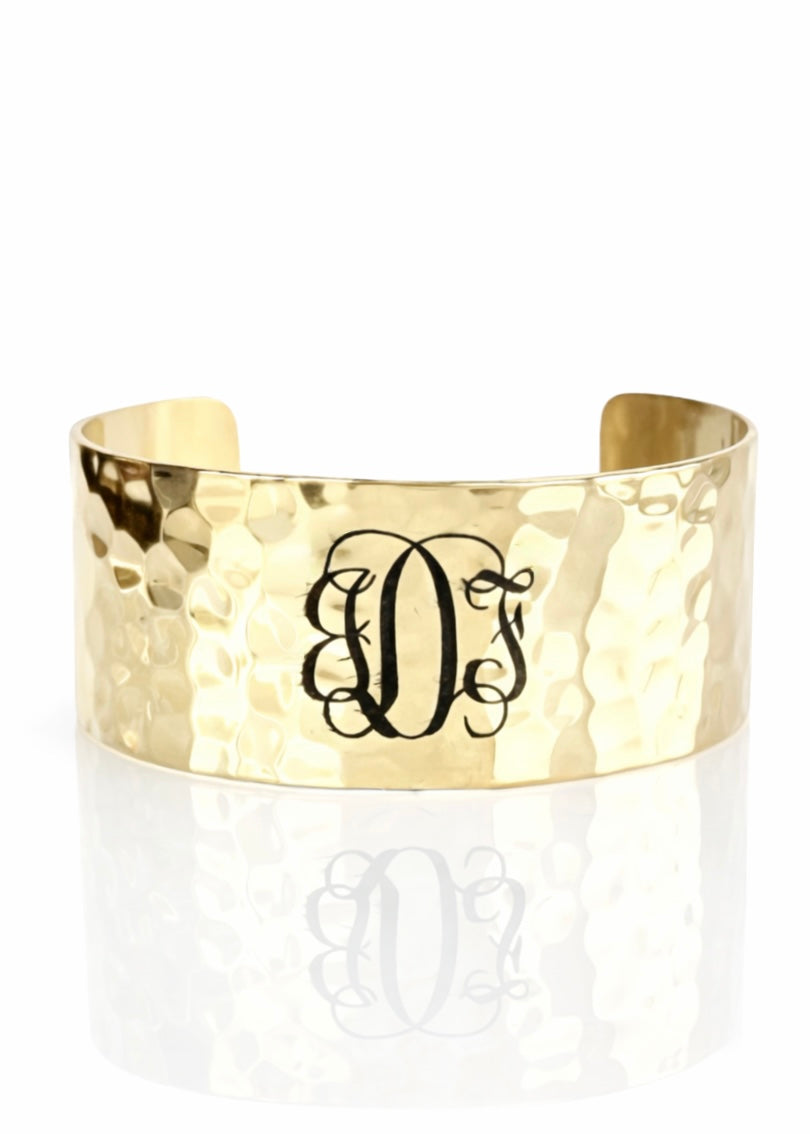 1.0 Custom Engraved Monogram Gold Cuff - Vine Font