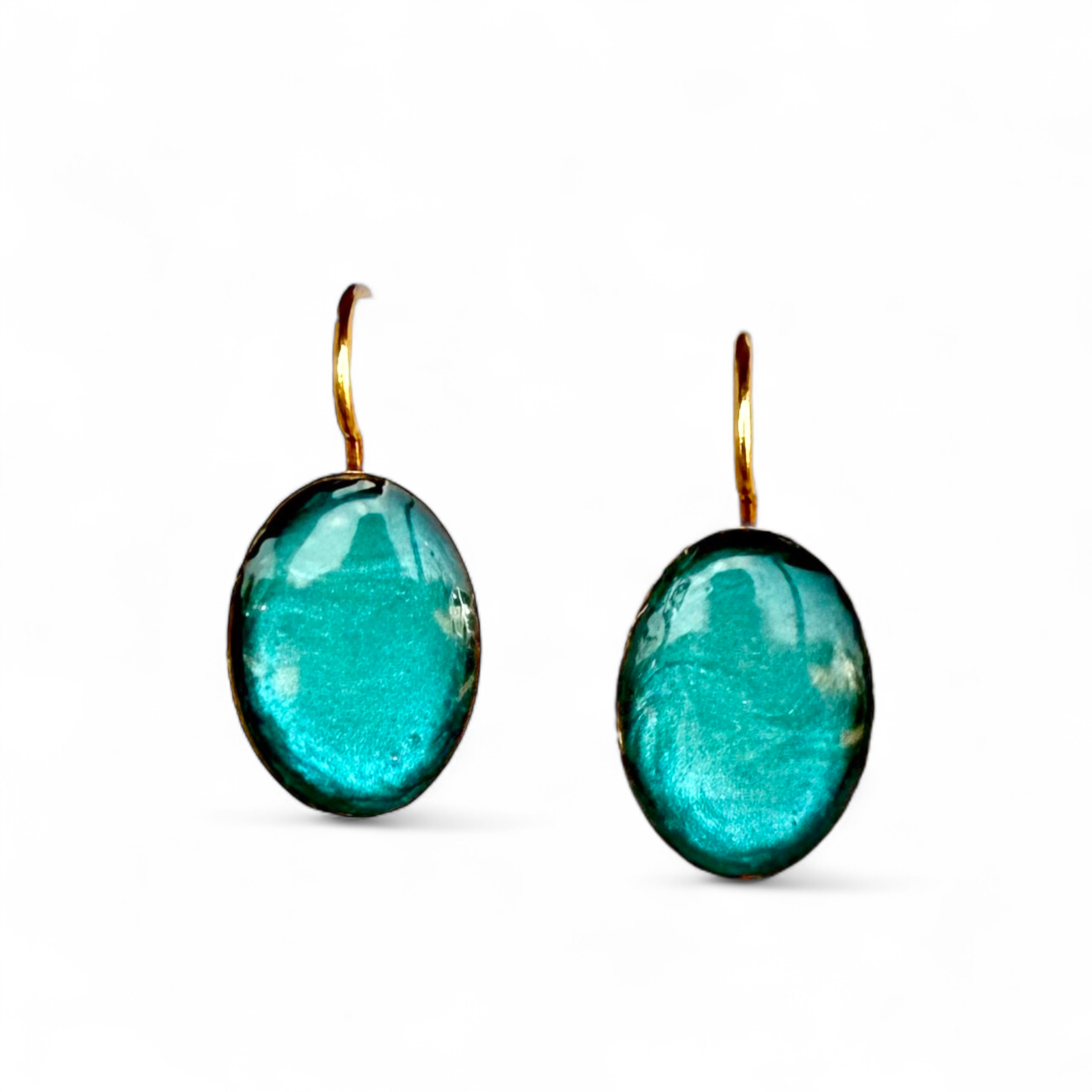 Oval Drop Earrings - Sea Glass - Gold