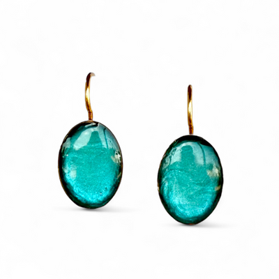 Oval Drop Earrings - Sea Glass - Gold