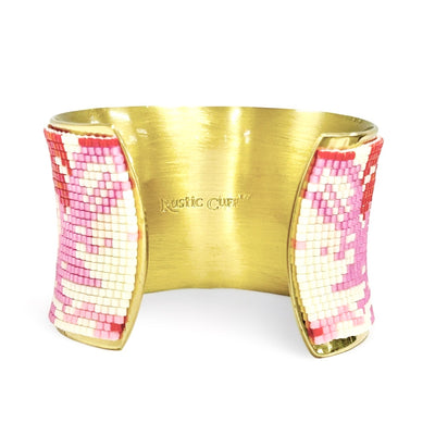 Beaded 1.5 Concave Vertical Bar - Hot Pink and Red on Gold