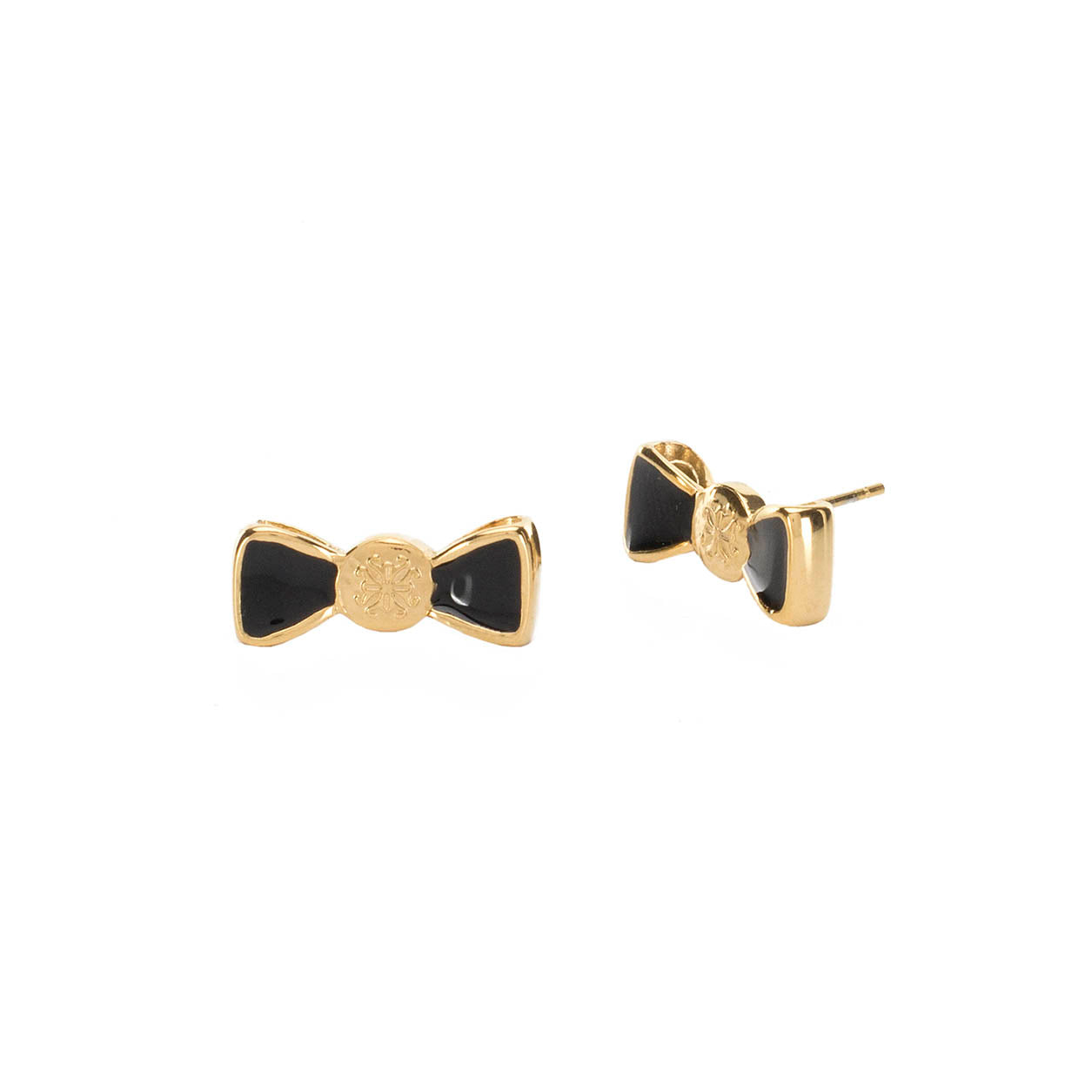 +Bow Earrings Black - Gold