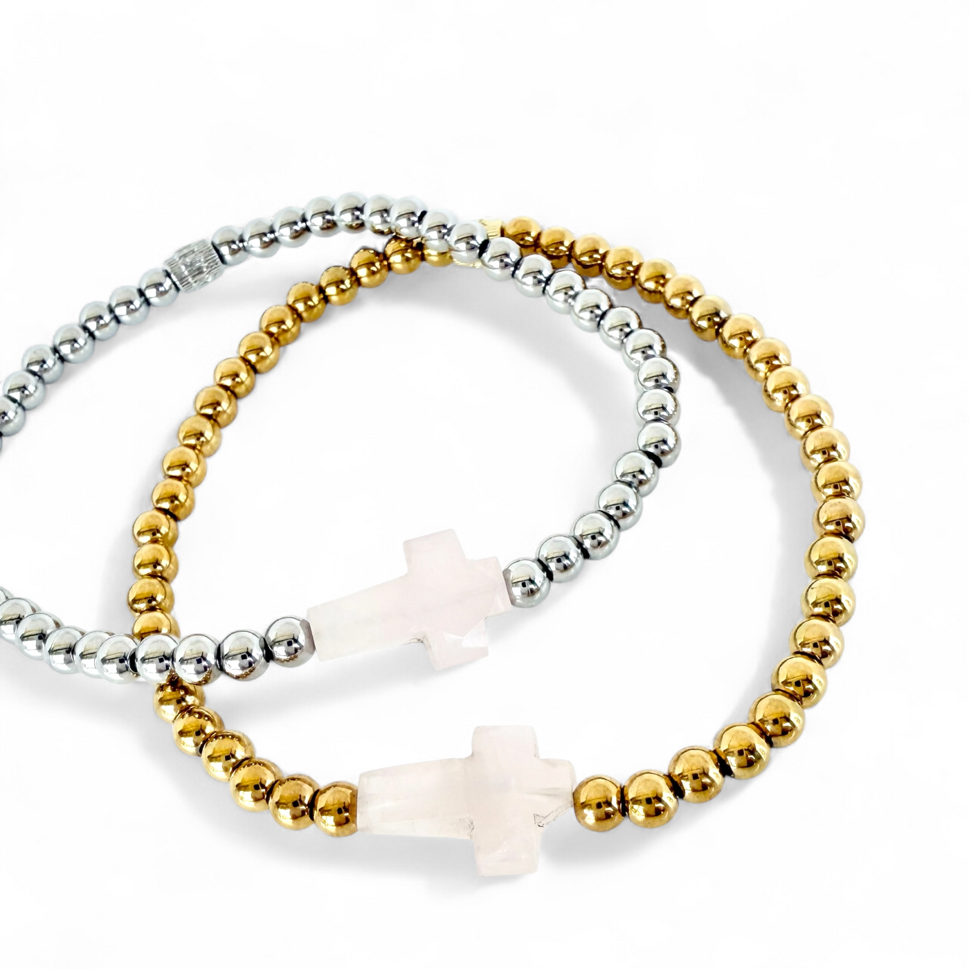 Cross Etched Gemstone - Blush - Silver
