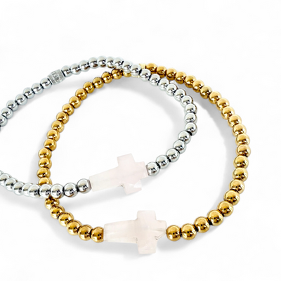 Cross Etched Gemstone - Blush - Silver