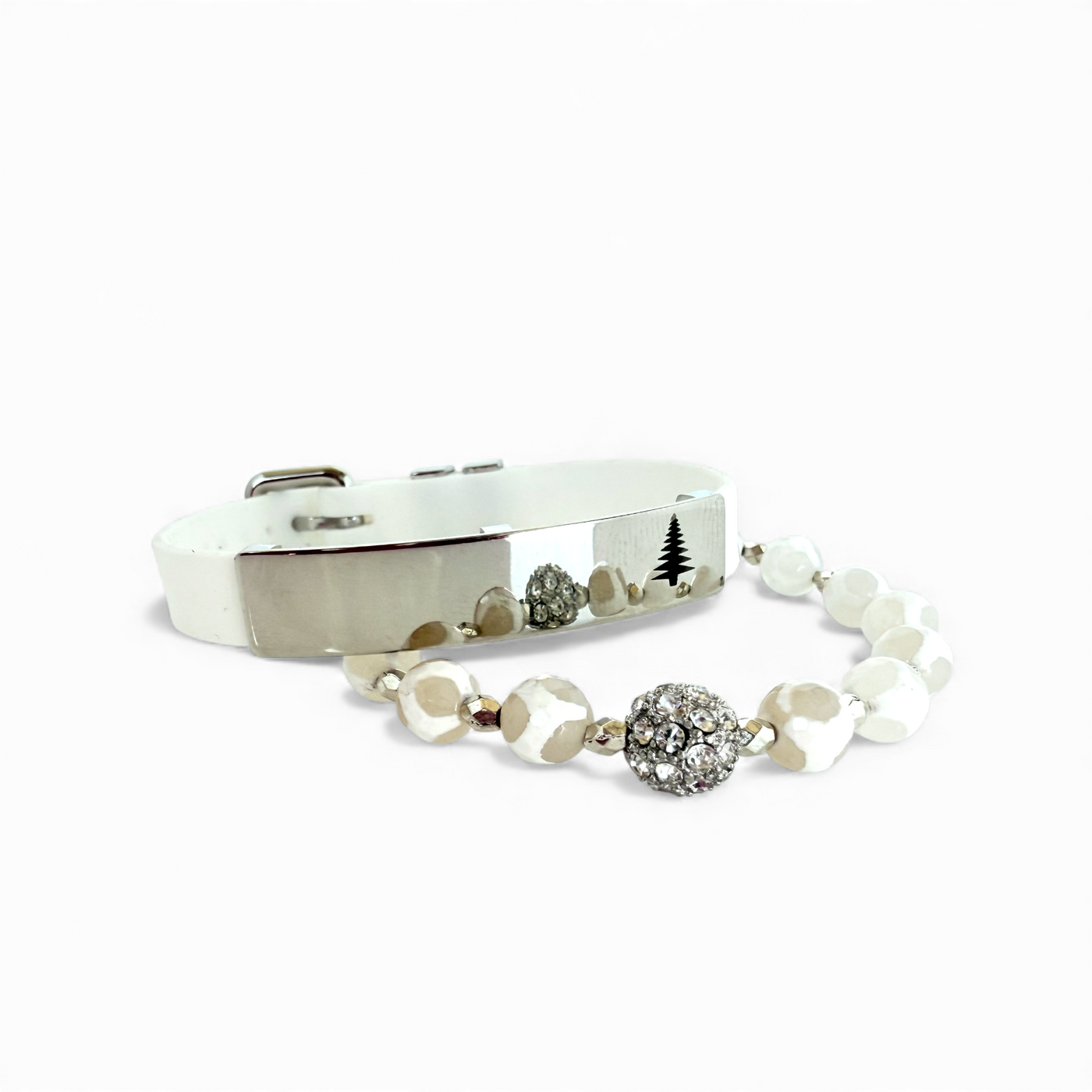 DUO - White Silicone Band - Engraved Tree + Glacier Clouds