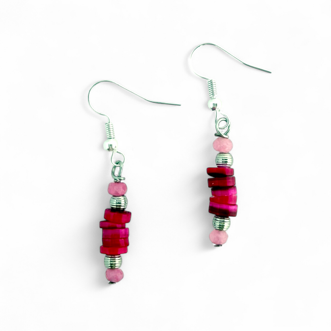 Shocking Pink - Silver - Earrings