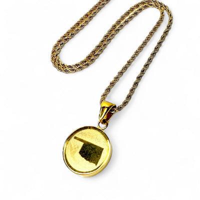 Oklahoma Map Engraved Charm Necklace - Gold