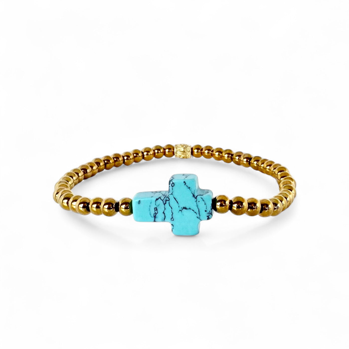 Cross Gemstone - Light Turquoise - Gold