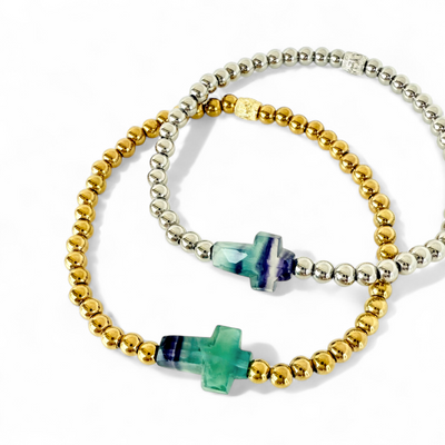 Cross Etched Gemstone - Ombre Jewel Toned - Gold