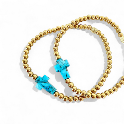 Gemstone Cross - Turquoise Blue- Gold