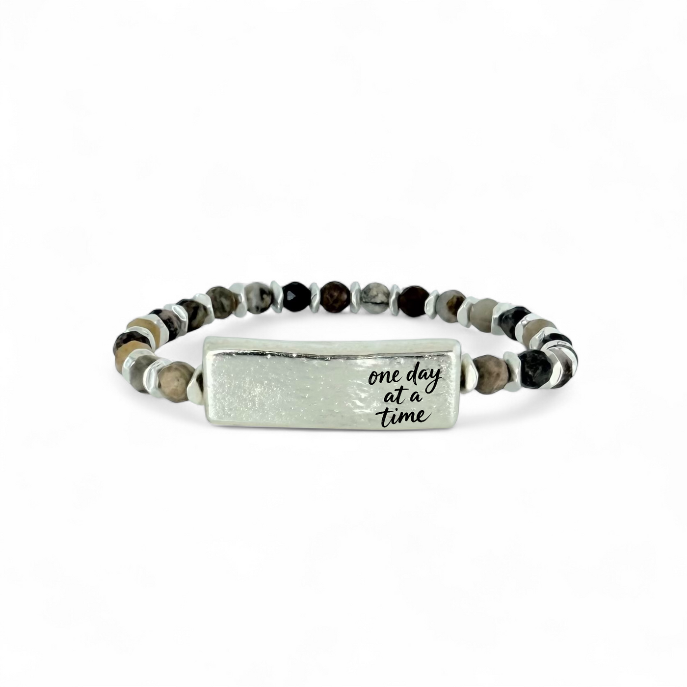 Tessa Engraved Silver Plate - Natural Colored Gemstone - one day at a time
