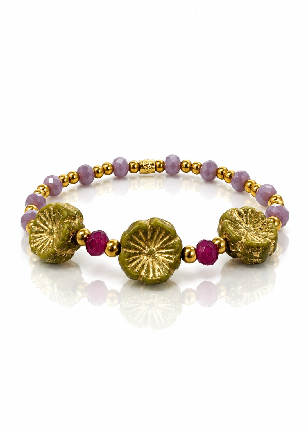 Pressed Flowers - Green/ Purple