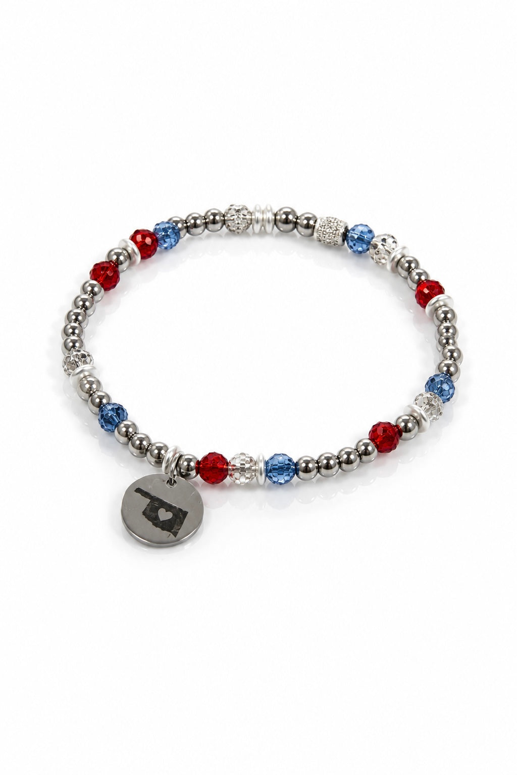 Oklahoma Red, White, and Blue Charm Silver Bracelet  (NEW)