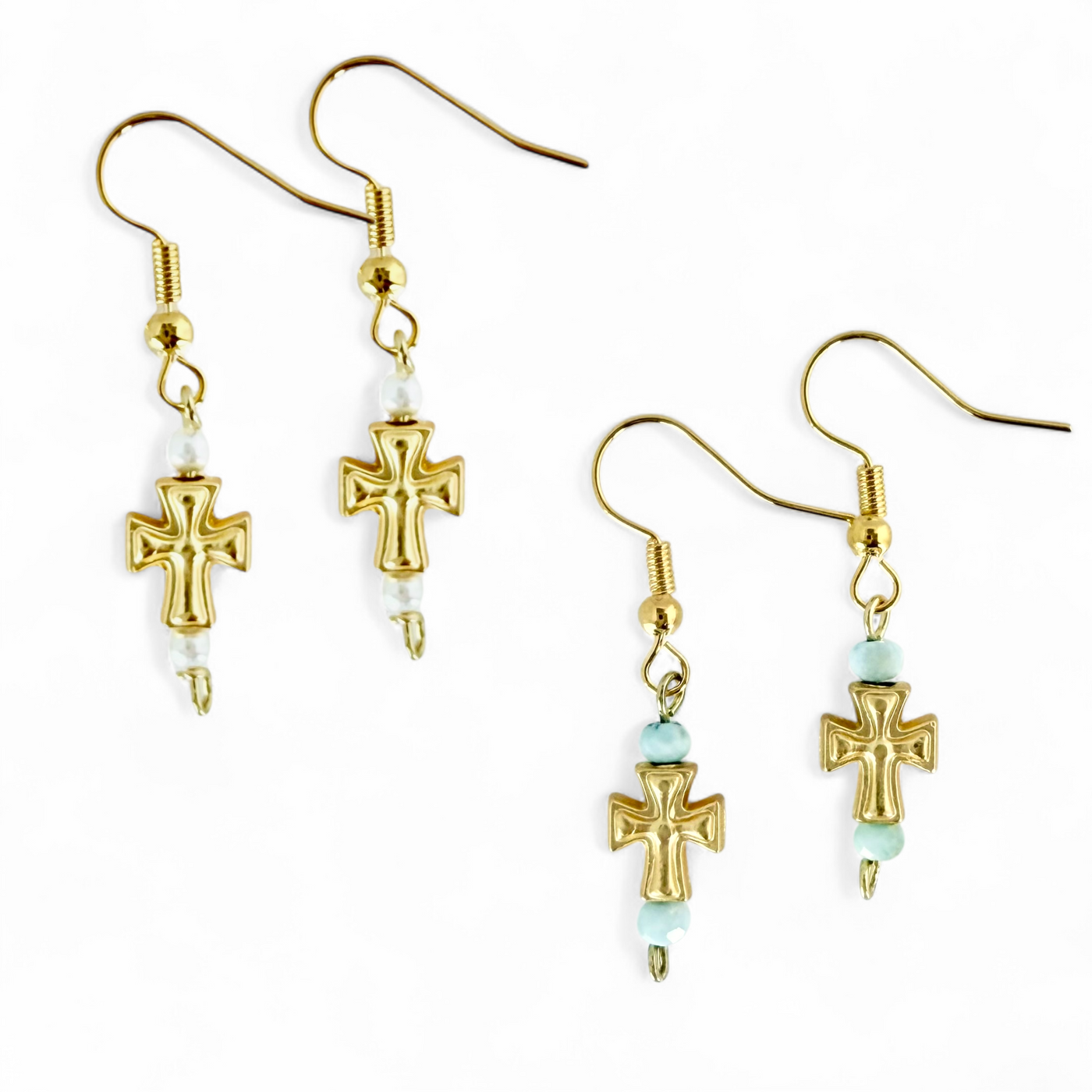 Annette Cross Earrings - Gold with Pearl