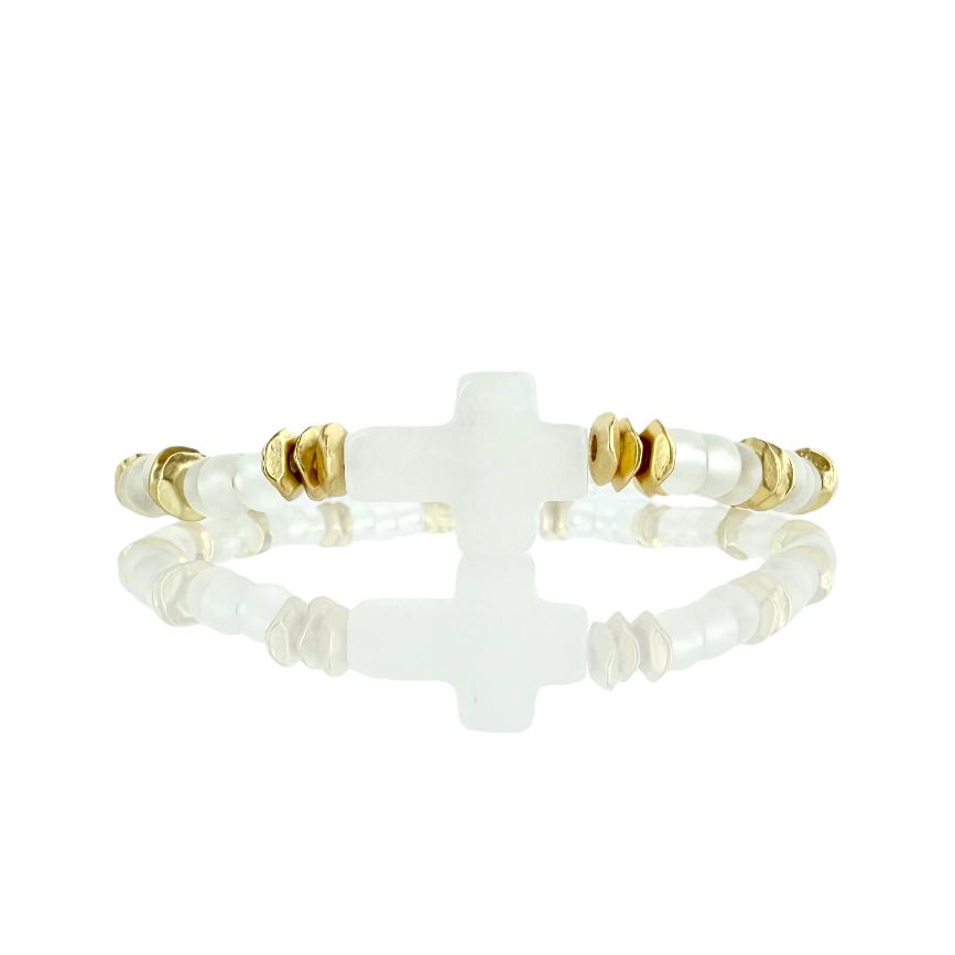 White Jade Cross - Gold
