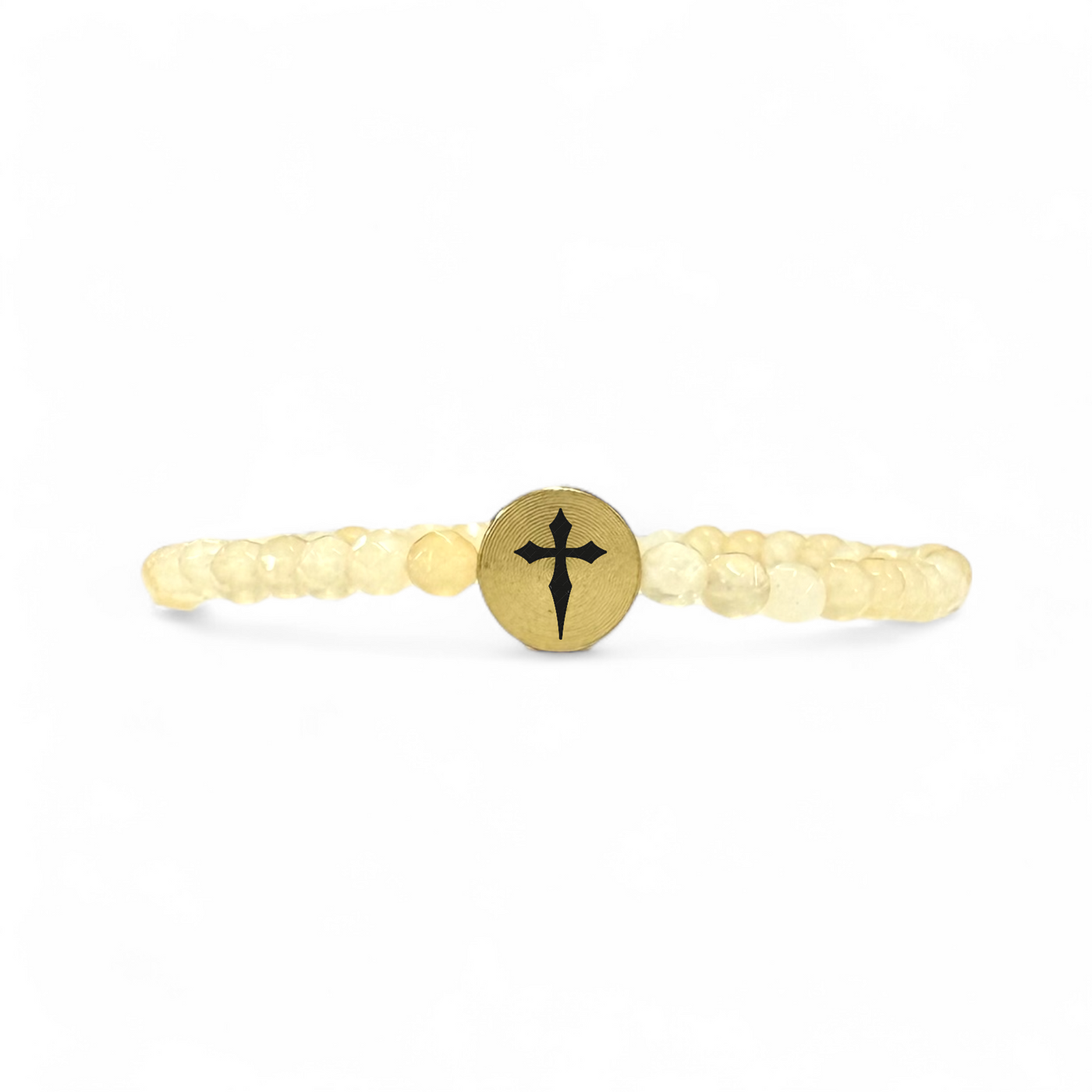 Cross Engraved Round Charm - Pale Amber