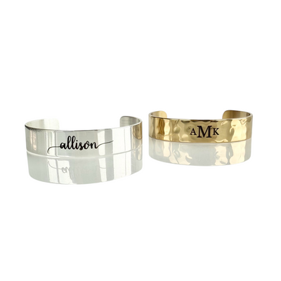 .5 Custom Engraved Smooth Silver Cuff - Lower Case Name in Pacifico Font