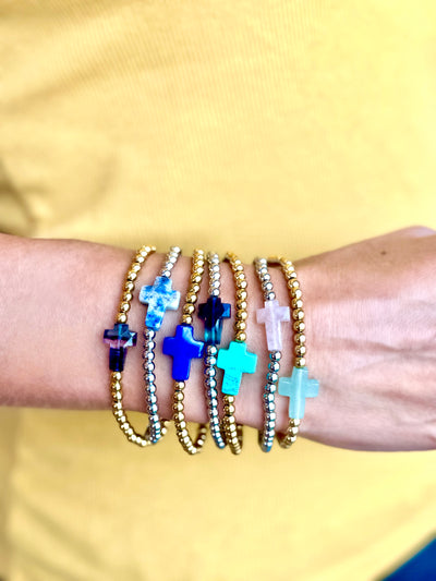 Cross Etched Gemstone - Ombre Jewel Toned - Silver