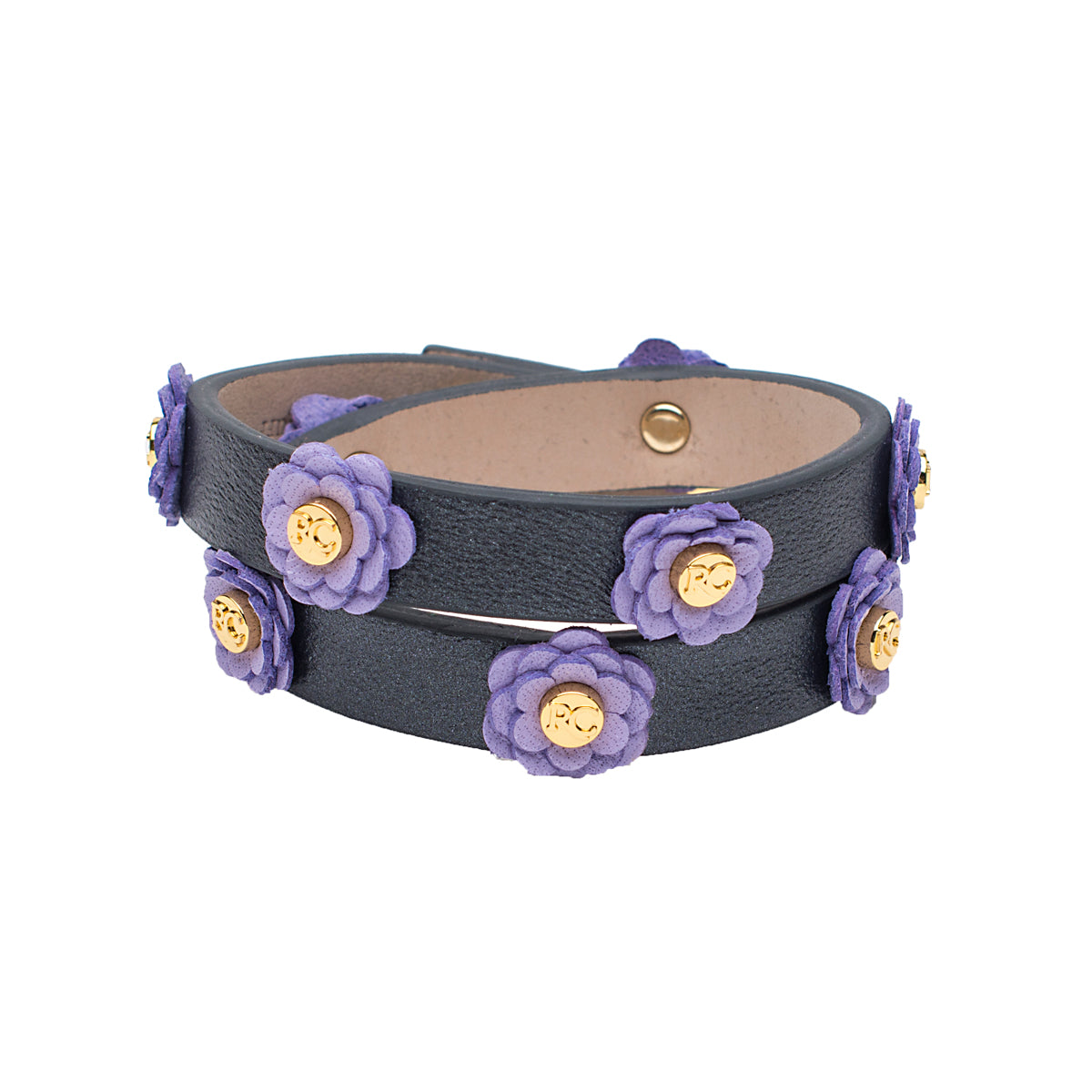 +Meagen Double Flower Wrap - Black with Purple/Gold