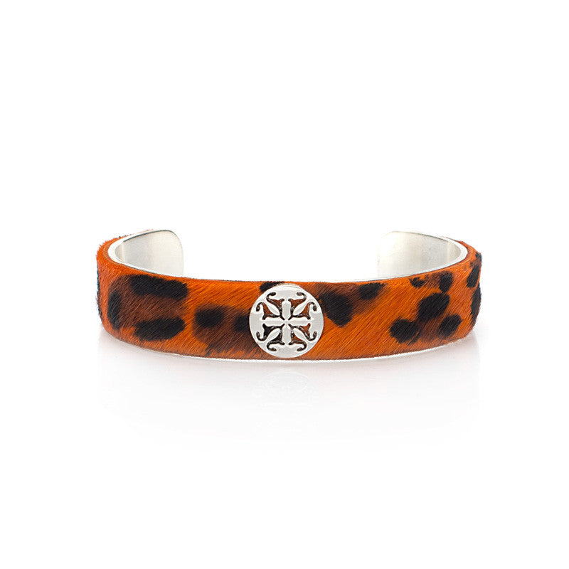 Calfskin Orange Leopard .5 - Silver with Silver Logo