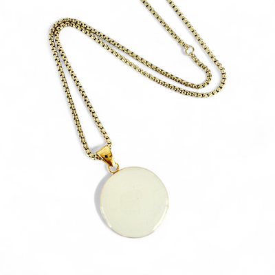Round 1" Pendant Gold Necklace - Pearl White