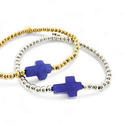Gemstone Cross - Cobalt Jade - Gold