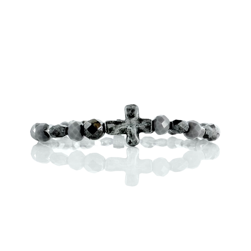 Sideways Cross - Pewter and Hematite
