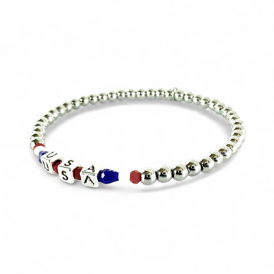 USA - RW&B - Block Letters - Silver