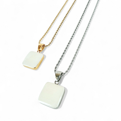 Square Pendant Gold Necklace - Pearl White