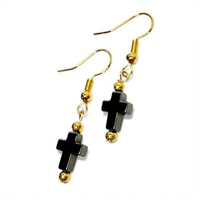 Cross Hematite Earring - Gold