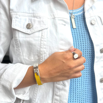 Pearl White Oval Domed Ring - Silver