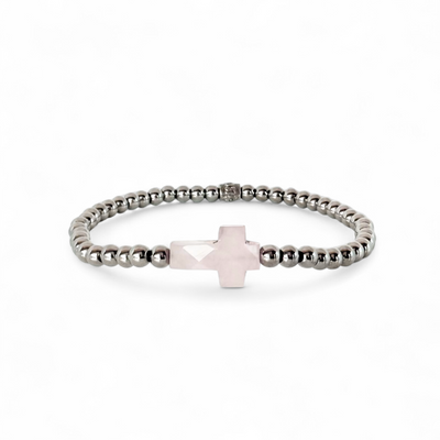 Cross Etched Gemstone - Blush - Silver