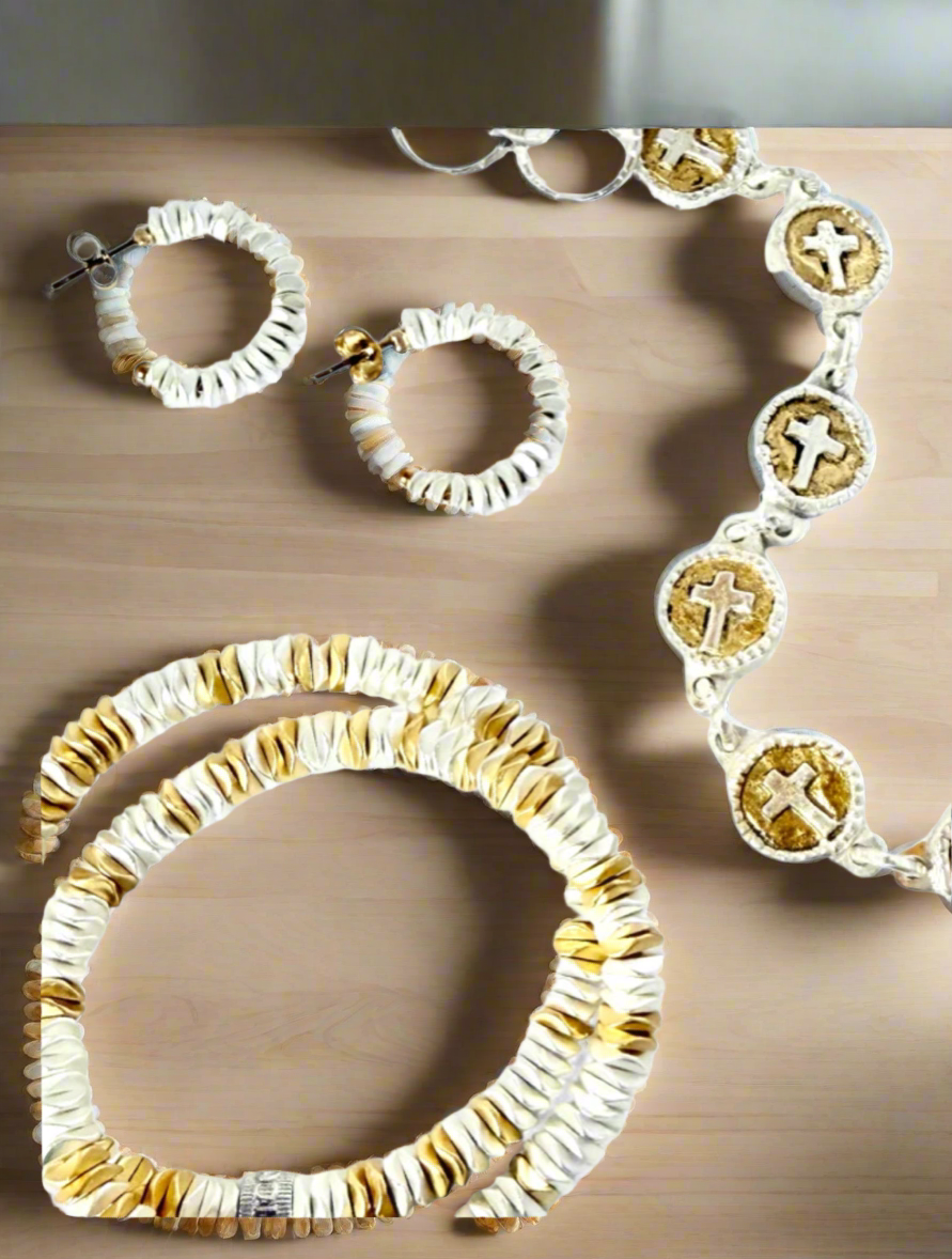 Constantina Silver and Gold with Silver Cross - Earrings