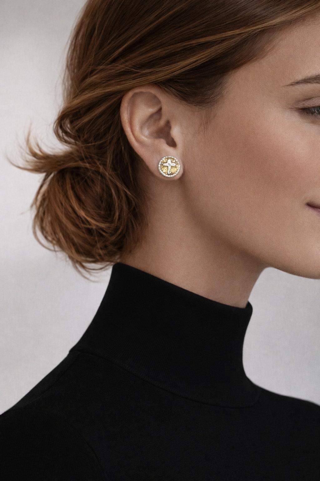 Constantina Silver and Gold with Silver Cross - Earrings