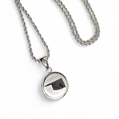 Oklahoma Map Engraved Charm Necklace - Silver