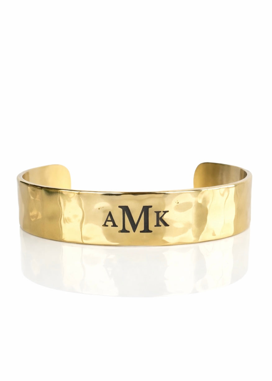 .5 Custom Engraved Monogram Gold Cuff - Garamond Font
