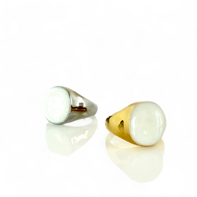 Pearl White Oval Domed Ring - Silver