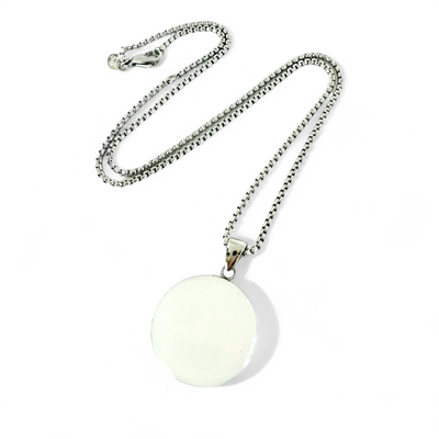Round 1" Pendant Silver Necklace - Pearl White