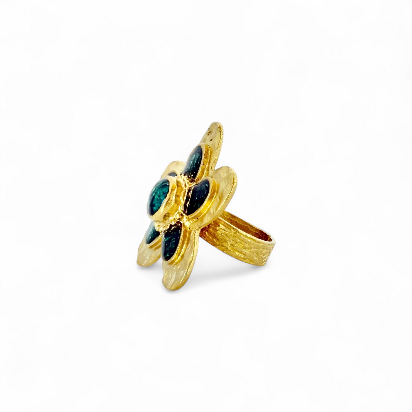 St. Tropez Quinpetal Ring - Teal - Gold