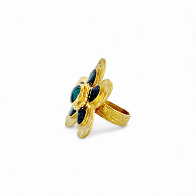 St. Tropez Quinpetal Ring - Teal - Gold