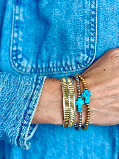 Gemstone Cross - Turquoise Blue- Gold