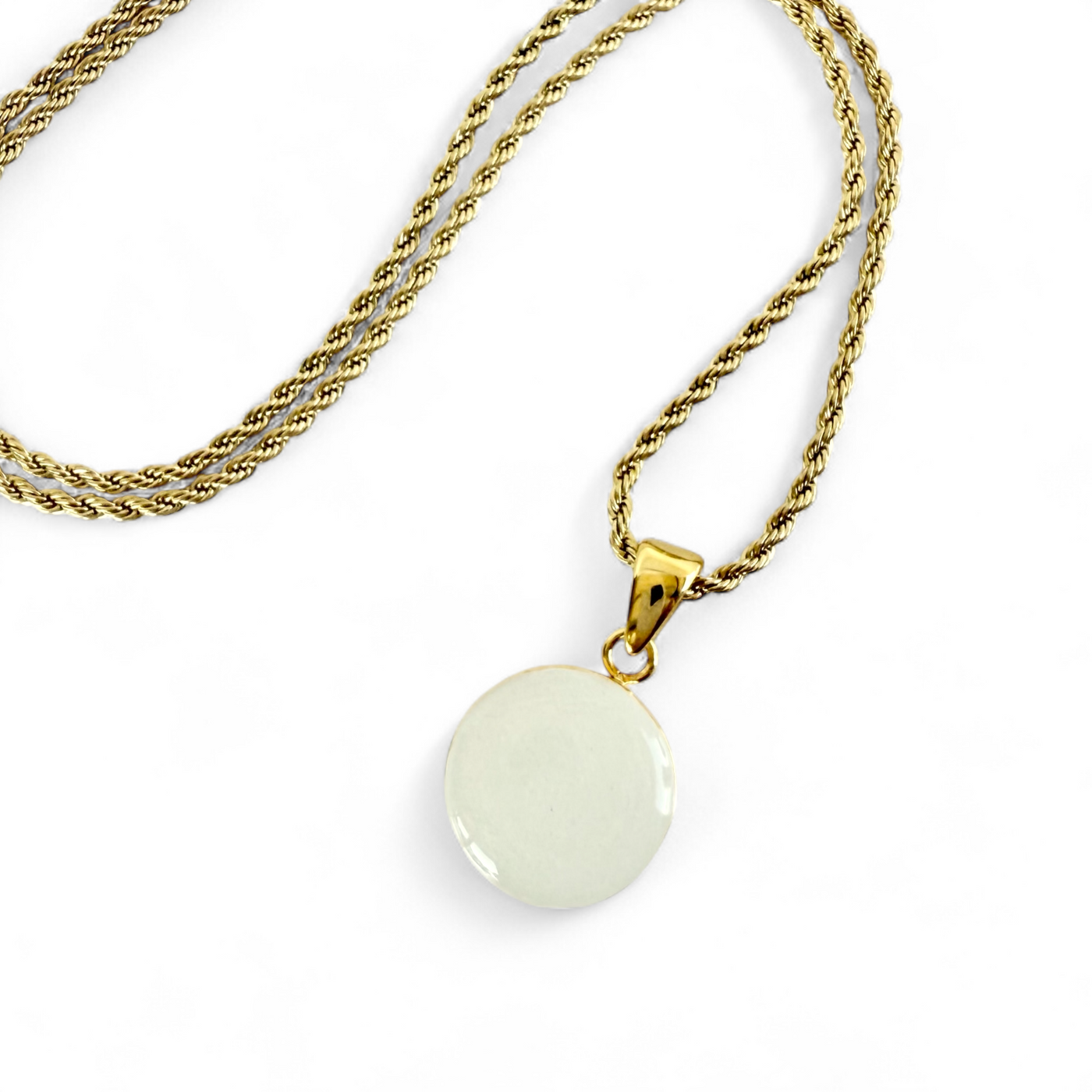 Small Round Pendant Gold Necklace - Pearl White