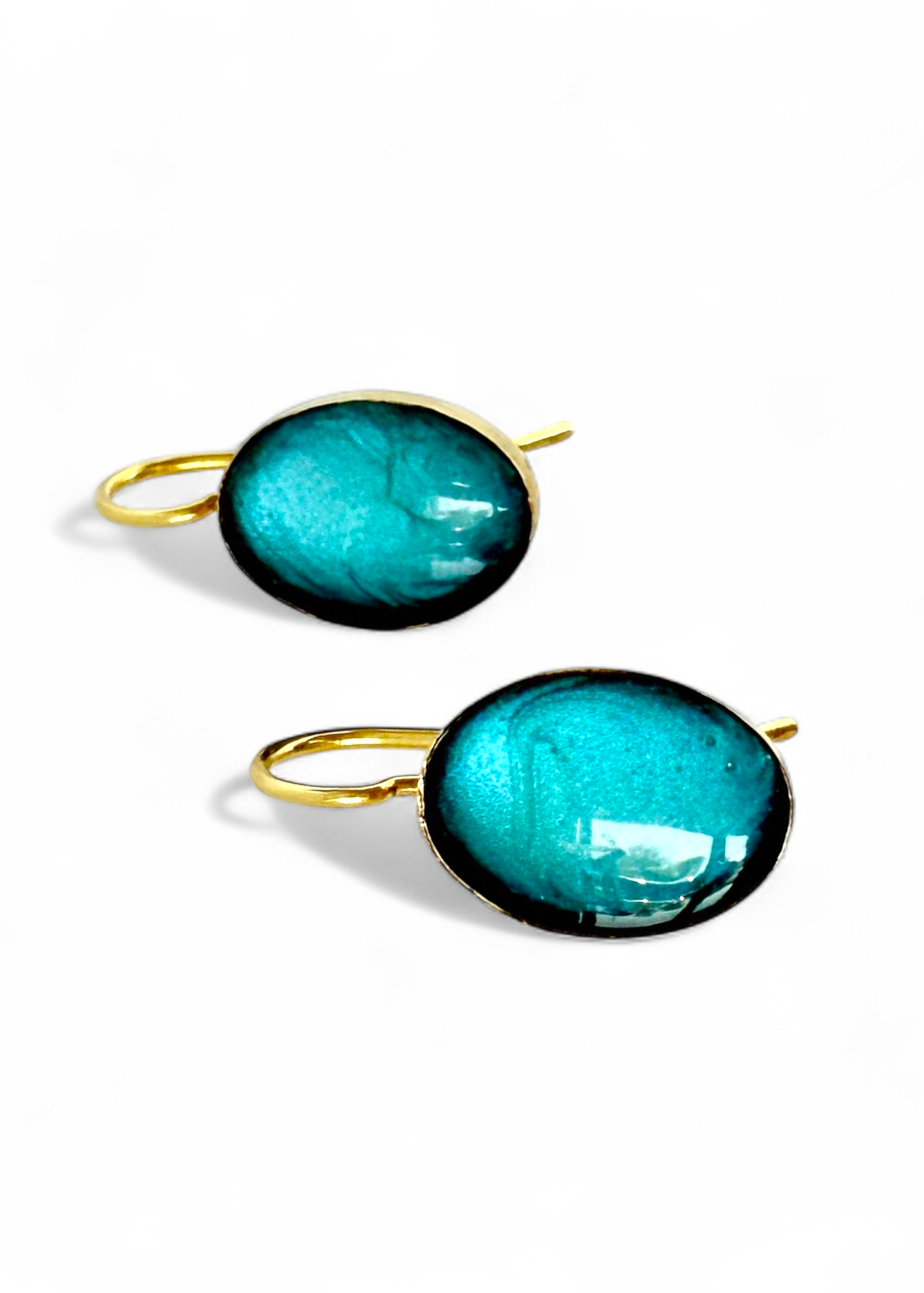 Oval Drop Earrings - Sea Glass - Gold