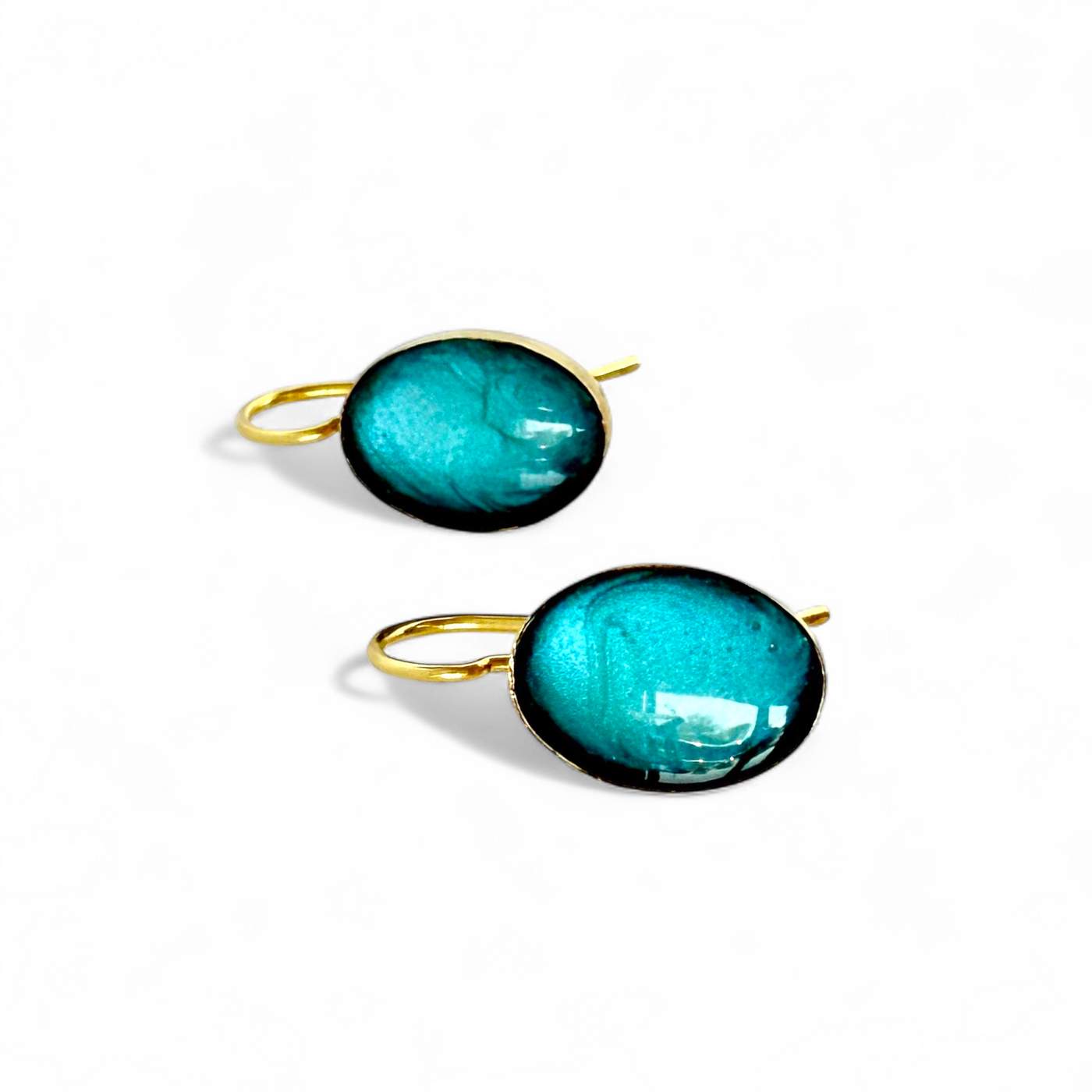 Oval Drop Earrings - Sea Glass - Gold