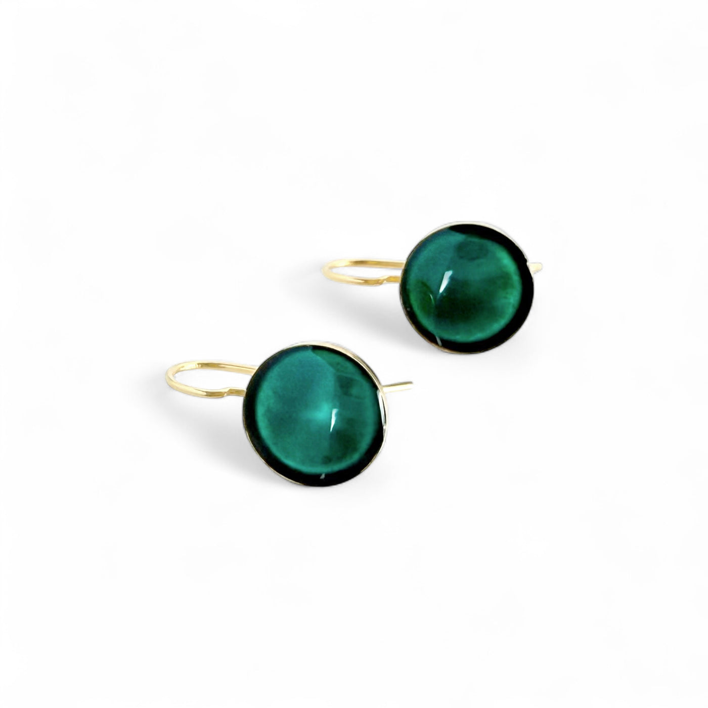 Round Drop Earrings - Teal - Gold