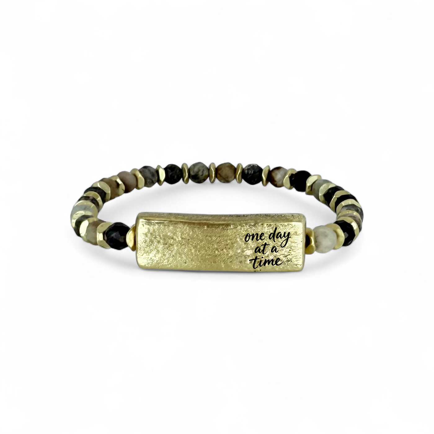 Tessa Engraved Gold Plate - Natural Colored Gemstone - one day at a time