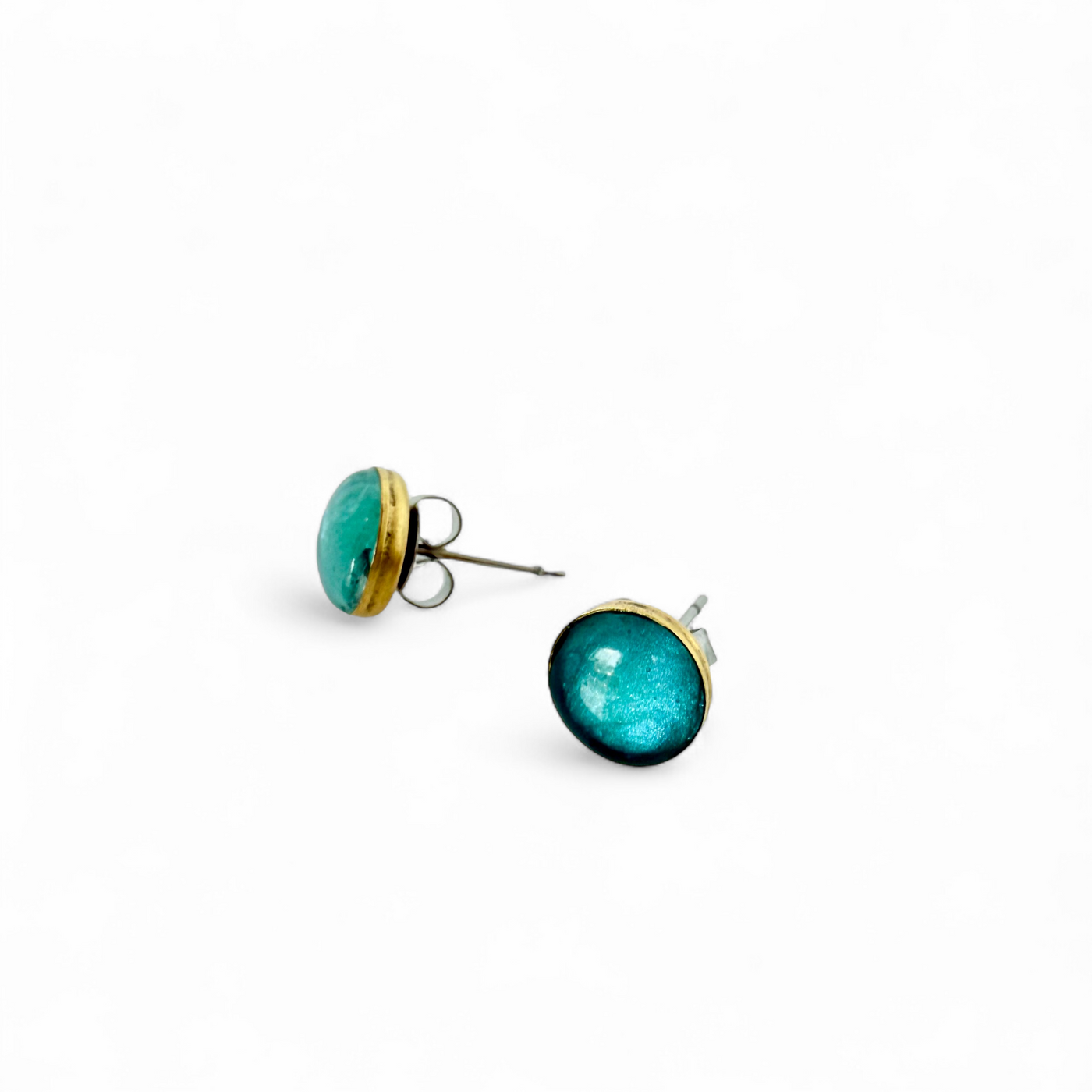 Mini Round Stud Earrings - Sea Glass - Gold