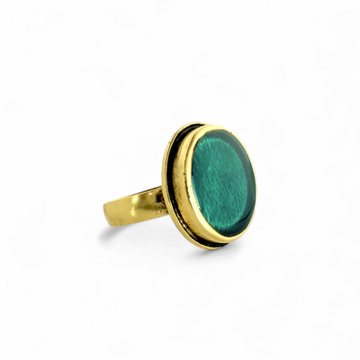 Double Round Ring - Teal - Gold