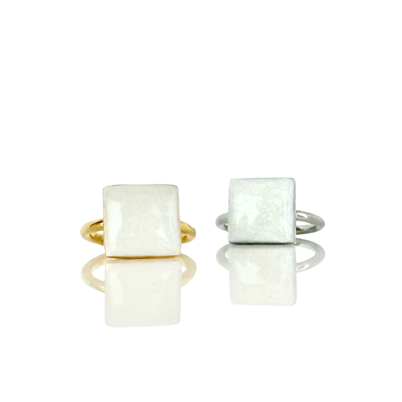 Pearl White Square Ring - Gold