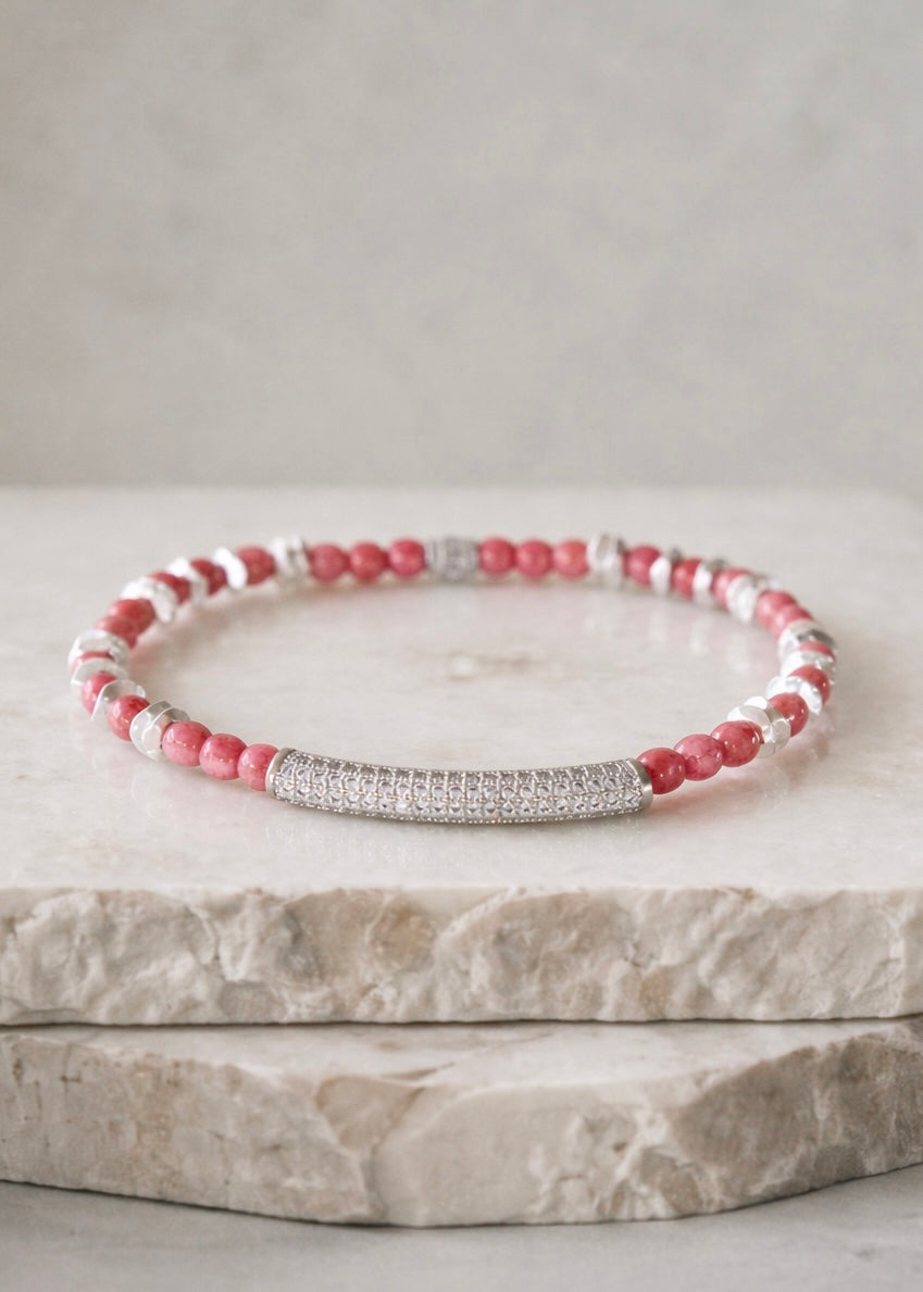 Sweetheart Pink Silver Pavé Bar